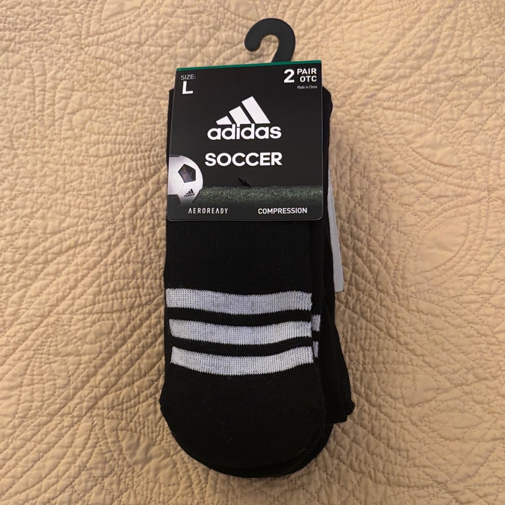 Adidas Soccer Socks -2 Pack - Unisex L - Black & White